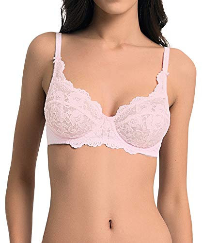 Femme Soutien-Gorge en Dentelles avec Armatures Féminin sans Rembourré, Soutien-Gorge de Tous Les Jours Femme Sexy Push-Up Rose Clair 95D