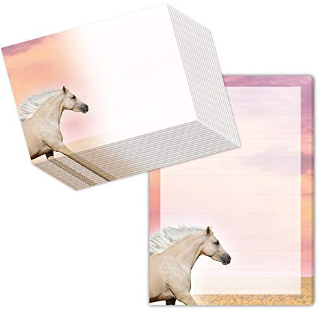 Briefpapier Set mit Pferde für Mädchen - Schreibblock/BriefblockPALOMINO/PFERD DIN A5 (liniert 50 Blatt) inklusive 20 passenden Umschlägen/Briefpapier Set, Pferde, Mädchen