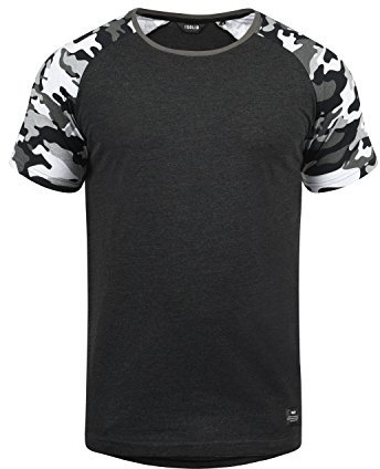 Solid SDCahil Herren T-Shirt Kurzarm Shirt mit Rundhals-Ausschnitt Camouflage-Muster Baumwollmischung Regular fit, Größe:S, Farbe:Dark Grey Melange (8288)