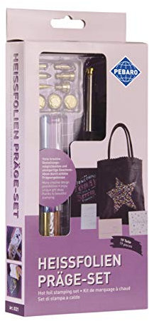 Pebaro 0221 Präge-Set, Heißfolien Stanzwerkzeug, Prägen mit farbigen Folien auf Leder, Papier, Karton etc., Metallfolie, 6 Prägestempel, 4 Prägestifte, Schreiben, Grußkarten, Hochzeitskarten, Kreativ