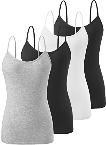 Vislivin Women's Basic Solid Camisole Adjustable Spaghetti Strap Tank Top Black/White/Black/Gray-1 M