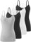 Vislivin Women's Basic Solid Camisole Adjustable Spaghetti Strap Tank Top Black/White/Black/Gray-1 M