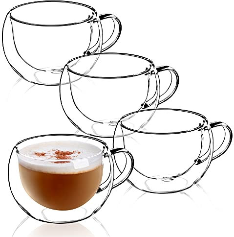 KADAX doppelwandige Glas Tasse, 280 ml, Kaffeeglas, Thermoglas für Tee, Kaffee, Cappuccino, Wasser, Espresso, EIS, Glas mit Griff, Kaffeetasse, Teeglas mit Schwebeeffekt (4)