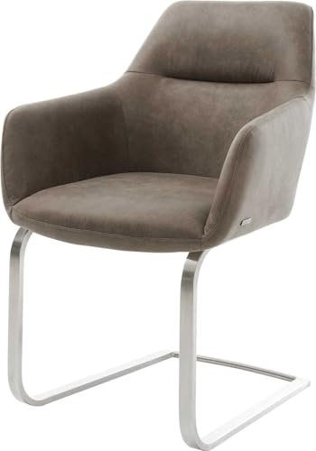 DELIFE Schwingstuhl Pejo-Flex Freischwinger flach Edelstahl Mikrofaser Taupe Vintage Taschenfederkern