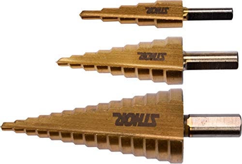 Sthor 3 Stück HSS Stufenbohrer Titan Bohrer Set für Metall Holz Kunststoff Größe wählbar 4-12/4-20/4-32/4-39mm - oder im Set, selbstzentrierender Kegelbohrer (4-12mm/4-20mm/4-32mm)