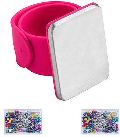 LAITER Nadelkissen Armband Set mit 200 Stück Mehrfarbigen Glaskopfstiften Magnetkissennadeln Edelstahl Nähnadeln Pins Perle Corsage Werkzeug Für Näharbeiten