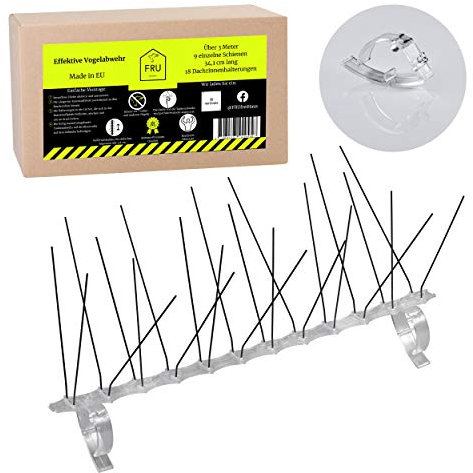 Répulsif anti-pigeon en acier inoxydable avec supports - 4 rangées - Protection anti oiseaux de 3 m et 18 poignées pour toit, balcon, clôture, rebord de fenêtre, gouttière