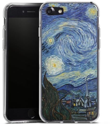 Silikon Hülle kompatibel mit Apple iPhone SE (2020) Case transparent Handyhülle Kunst Vincent Van Gogh The Starry Night