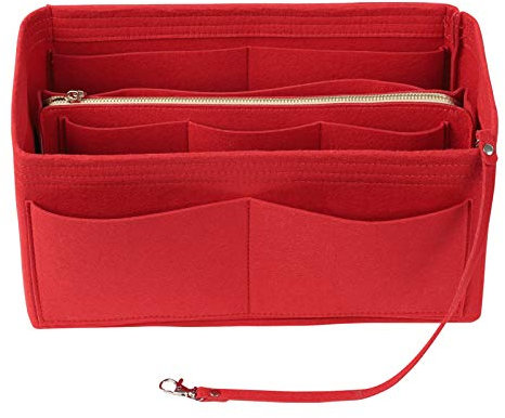 LITLANDSTAR Multi-Compartment Solid Color Felt Bag Large Capacity Makeup Bag Women Travel Large Makeup Organizer Storage Pouch Handbag Tote, Red