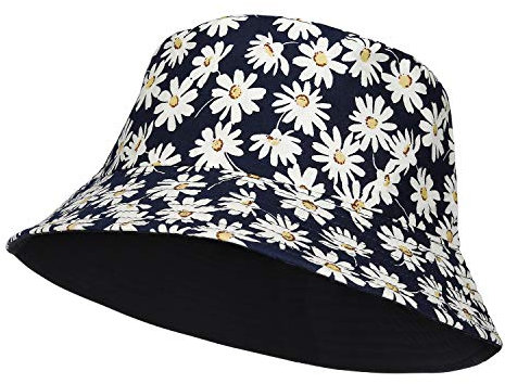 RZKJ-SHOP Fischerhut Sonnenhut Baumwolle Fischerhut Bucket Hat mit Gänseblümchen Druck, Faltbar Strandhut Freizeithut Outdoor-Hut Schlapphut Mütze für Damen Sommer Urlaub Reise Wandern