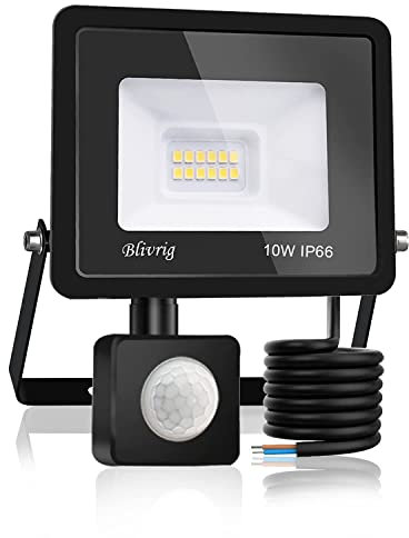 Blivrig LED Strahler mit Bewegungsmelder Außen 10W Warmweiss, Fluter Leuchte mit Bewegungssensor, Superhell 1000LM Aussenstrahler, IP66 Wasserdicht Scheinwerfer, für Garten, Garage (Warmweiß, 10W)