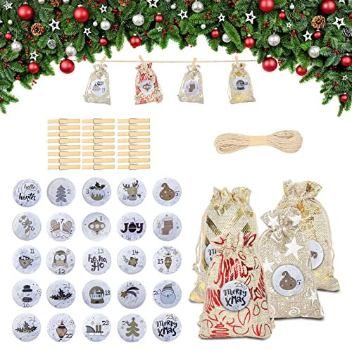 adventskalender zum befüllen,Adventskalender Tüten,Adventskalender Zahlen Buttons Nummer 1-25 zum Weihnachtskalender selber basteln für Jutesäckchen, Anstecker Nadeln
