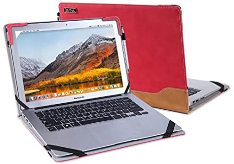 Berfea Case Cover Compatible with Samsung Galaxy Book 15/Pro/2 Pro/3 360/Ion/Flex Alpha 15.6 inch Laptop Sleeve PU Leather Stand Hard Protective Skin (Red)