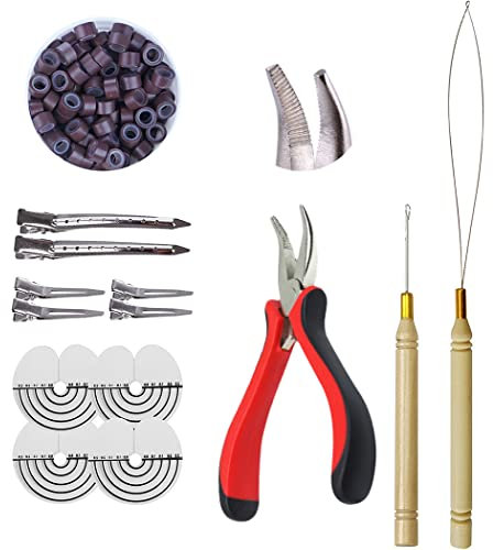 KOCONI Micro Ring Hair Extension Pliers for Removal and Pulling - 200PCS 5.0mm Brown Silicone Rings