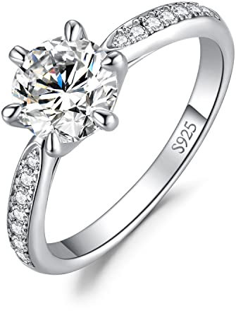 JewelryPalace Klassisch 7.5mm 1.5ct Rundschliff Moissanite Solitär Promise Ring Damen, Verlobungsring Damenring Ringe Silber 925 mit Stein für Frauen, Simulierte Diamant Jubiläum Ehering Silberring 57