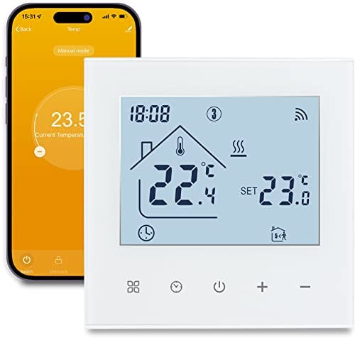 Beok Termostato WI-FI Inteligente Para Calefacción Por Suelo Radiante Eléctrico Termostato de Ambiente de Programación, Controlador de Temperatura LCD Digital 16A, Sensor Externo TDR89W-WIFI-EP Blanco