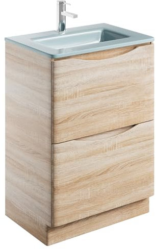 Go Bathrooms Eaton Pale Oak Floor Standing 600mm Vanity Unit Inc White Glass Basin Under Sink Vanity Unit Bathroom Cabinet Storage Vanity Sink