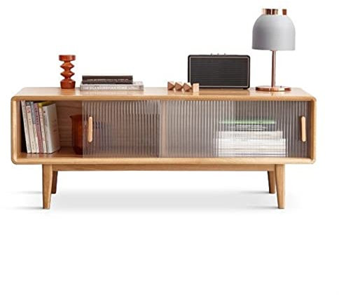 HIHELO Fernsehständer Einfach Fernseher Stand for 55 Zoll, 47,2Modern Oak Entertainment Center Media Console Tisch mit Glasschiebetür for Wohnzimmer Unterhaltungszentrum (Color : Natural)