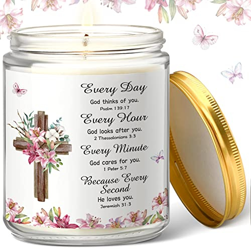 Frienda Christian Prayer Candle Lavender Scented with Bible Verses,Bible
