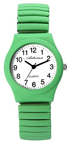 Adrina Damen-Uhr Edelstahl Zugarmband Neon-grün große Ziffern Länge 18cm Durchmesser -34mm Breite 18mm Geschenke für Frauen