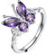SILVERCUTE Damen Eheringe 925 Sterling Silber Schmetterling Ring Einstellbare Statement Ring mit CZ Siegelring Geburtsstein Ring Amethyst Silberringe Verstellbare Glücksring Modeschmuck für Weihnacht