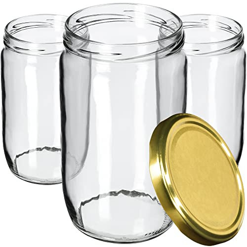KADAX Lot de 64 bocaux de conservation ronds 720 ml pour couvercles à visser, bocaux à confiture, bocaux de conservation, bocaux ronds (dorés/64 pièces) K6906 8,7x8,7x15
