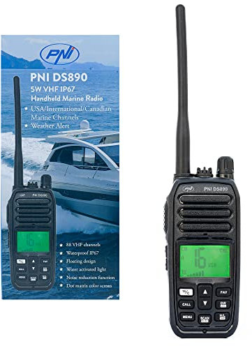 PNI DS890 - Transmisor de Radio marítimo portátil, 88 Canales, 10 Canales meteorológicos, Squelch Ajustable, Roger Beep, Dual Watch, Escanear, Call, NRC, Batería de 1800 mAh, IP67