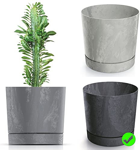 Blumentopf Blumenkübel Übertopf Rund mit Untersetzer TUBO P Beton Effect Pflanzkübel Pflanztopf Matt (Anthrazit, 180)