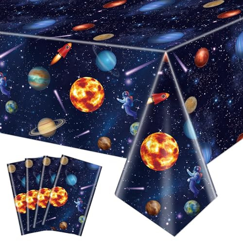 Outer Space Party Tischdecken, Sonnensystem Tischdecken, 130x220cm Rechteck Planet Tischdecke für Kinder Raum Thema Geburtstag Party Dekorationen, Space Stars Galaxy Thema Party Supplies (4)