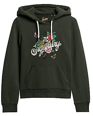 Superdry Damen Hoodie mit Tattoo-Schriftzug und Grafik Surplus Goods Olivgrün 36