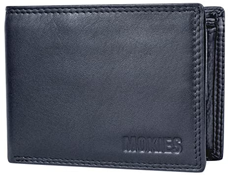 MOKIES Geldbörse Herren – RFID-Schutz – Slim & Flach – Hochwertige Herren-Geldbörse aus Echtleder (Navy, klein)