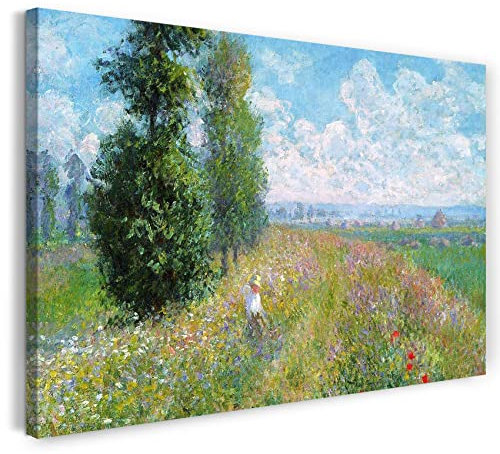 Leinwandbild (30x20cm) Claude Monet: Wiese mit Pappeln, Leinwand auf Keilrahmen gespannt und fertig zum Aufhängen, hochwertiger Kunstdruck aus deutscher Produktion