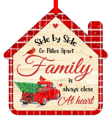 SICOHOME Family Christmas Ornament Side by Side Or Miles Apart Family is Always Close at Heart Weihnachtsbaumschmuck Geschenke Ferngeschenk für Familie Weihnachtsbaumschmuck Acryl Ornament