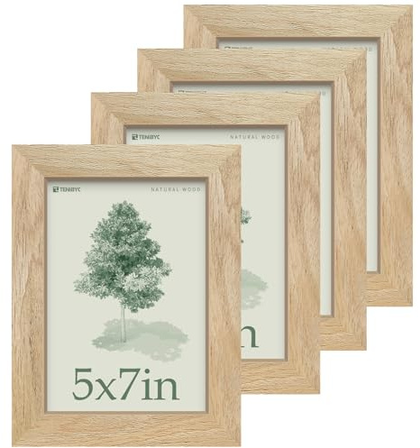 TENIBYC 5x7 picture frame, Natural Wood, 4 Pack, Glass, for Photo, Art