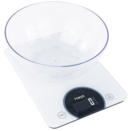 Haepi, Balance De Cuisine Electronique En Verre, Haute Capacité 15 kg/1g, Fonction Tare, Plateau Idéal Pâtisserie, Bol Inclus, Piles Incluses, Garantie 15 Ans
