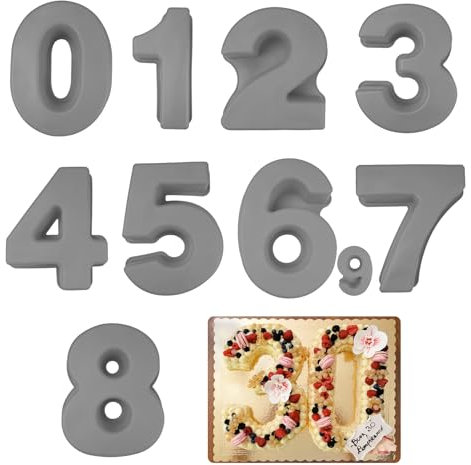 MytaYt 9 Piezas Espesado Silicona Molde Números Tarta 25cm 3D Grandes 10 Pulgadas Para Tartas De Cumpleaños Bodas Fiestas Aniversarios
