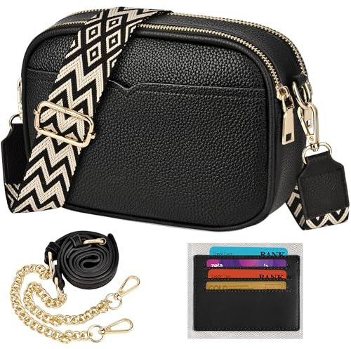 TEUEN Damen-Umhängetasche, Kleine Crossbody Bag PU Leder Elegante Schultertasche mit 2 Abnehmbar Breitem und Kette Schultergurt Handytasche Handtaschen & 4 Geldbeutel Kartenfächer