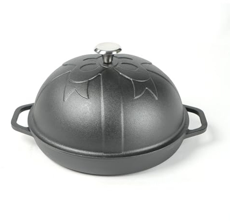 HAWOK Forno per pane in ghisa con coperchio a cloche, diametro 11.8in / 30 cm, teglia da forno a lievito naturale, pre-stagionata, colore nero