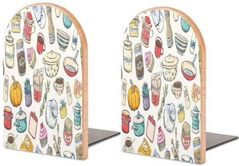 Quteprint Lot de 2 serre-livres en bois pour étagères, bureau, cuisine, ustensiles de cuisine, pots décoratifs pour bureau, maison, école, livres de films, taille M (12,7 x 7,6 x 9,9 cm)