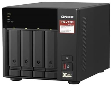 QNAP TS-473A 4-Bay Turbo-Station NAS (AMD Ryzen™ Embedded V1500B 4-Core/8-Thread 2,2 GHz 8GB DDR4 RAM 2xRJ-45 2,5 GbE LAN-Port) 48TB Bundle mit 4X 12TB Seagate IronWolf NAS HDDs
