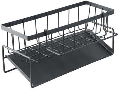 1 Pieza Organizador de Cocina de Acero Inoxidable, Organizador para Fregadero de Cocina, con Bandeja de Drenaje Automático, para Almacenamiento de Trapos, Esponjas y Otras Herramientas (negro)