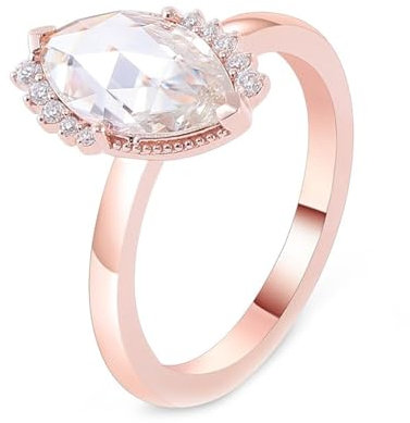 Wycian Freundschaftsringe Ringe, Verlobungsring Diamant 18K Rosegold 18K Größe 49 (15.6) 1 Moissanit 1Ct Marquiseschliff Weiß Gravur Für Muttertag
