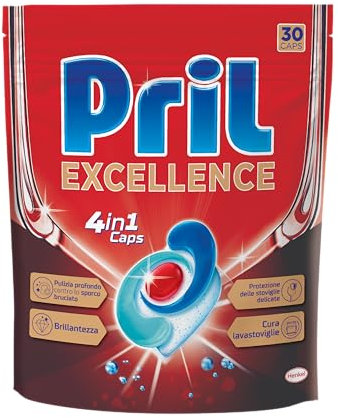 Pril Excellence 4in1 Caps, Detersivo Lavastoviglie in Caps a dissoluzione rapida, formato da 30 capsule