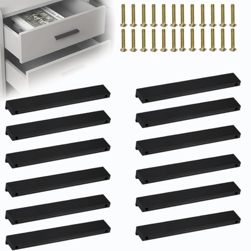 YAANBUNB 12 Pack Cupboard Door Handles, Hole Center 128mm Kitchen Door Handles Matt Black Cabinet Handles Kitchen Cupboard Handles Cabinet Pulls Modern Drawer Handles for Cabinets and Drawers