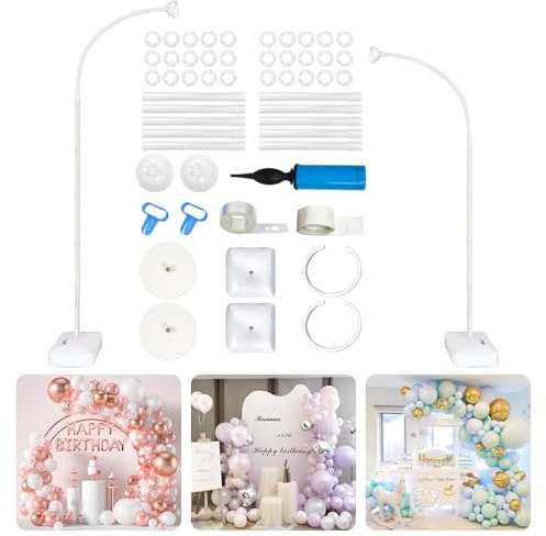 Ballonbogenständer 8ft-6ft verstellbarer Ballonbogenrahmen mit Sockel, biegsames Ballonbogenset mit Ständer für Geburtstag, Hochzeit(Weiß)
