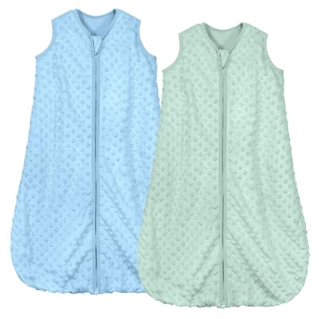 Mosebars Schlafsack Baby 1,5 Tog 2er Pack Ganzjährig Kinderschlafsack mit Sojafaser Baumwolle Schlafsack Verschiedene Größen Herbst Winter Schlafdecke(Hellgrün&Hellblau, S)