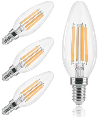 FLSNT E14 LED Warmweiss Ersetzt 60W, 6,5W C35 Glühbirne Dimmbar, B11 LED E14 Kerzenform 806 Lumen, 2700K Warmweiß, Klar Glas, 4 Stück