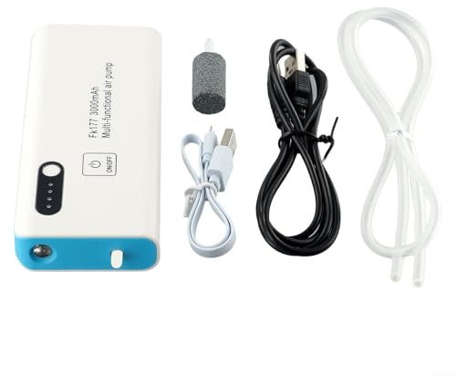 Advokingtap Pompa ad aria per acquario a batteria, con pompa leggera, portatile e ricaricabile, ultra silenziosa e a risparmio energetico, per interni ed esterni
