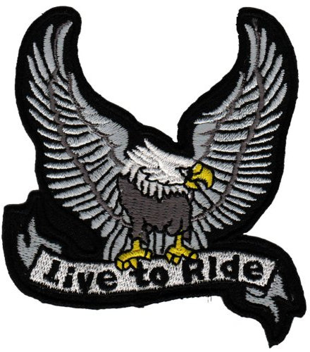 Adler Grau Live to Ride Aufnäher zum aufbügeln oder aufnähen Bügelbild Aufbügler für Kleidung gestickter Bügelpatch Applikation Vogel Eagle Biker Kutte Patch Größe 7,5 x 8,0 cm