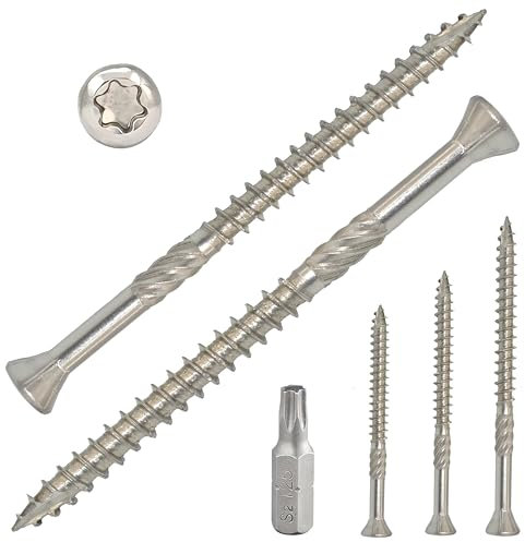 TCO Terrassenschrauben Edelstahl A2 5x70mm 100 Stück - Holzschrauben mit Cut-Spitze, Schneidkerbe & T25 Bit - Universalschrauben für Terrassendielen, Gartenhäuser und Außenbereich (Terrassenbau)